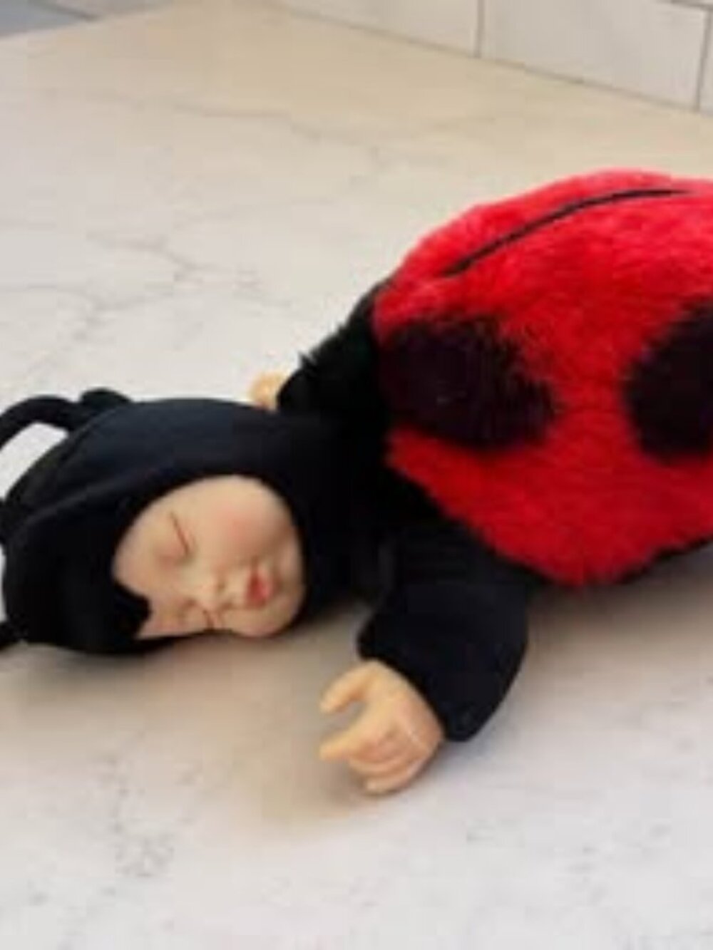 Anne Geddes Ladybug Sleeping Baby Plush Doll Red Black Collectible